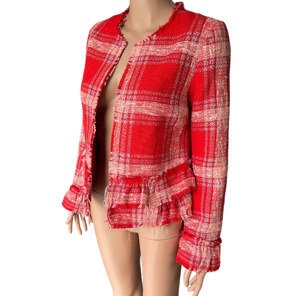 Dex Ruffled Plaid Tweed Textured Jacket - Picture 5 of 13